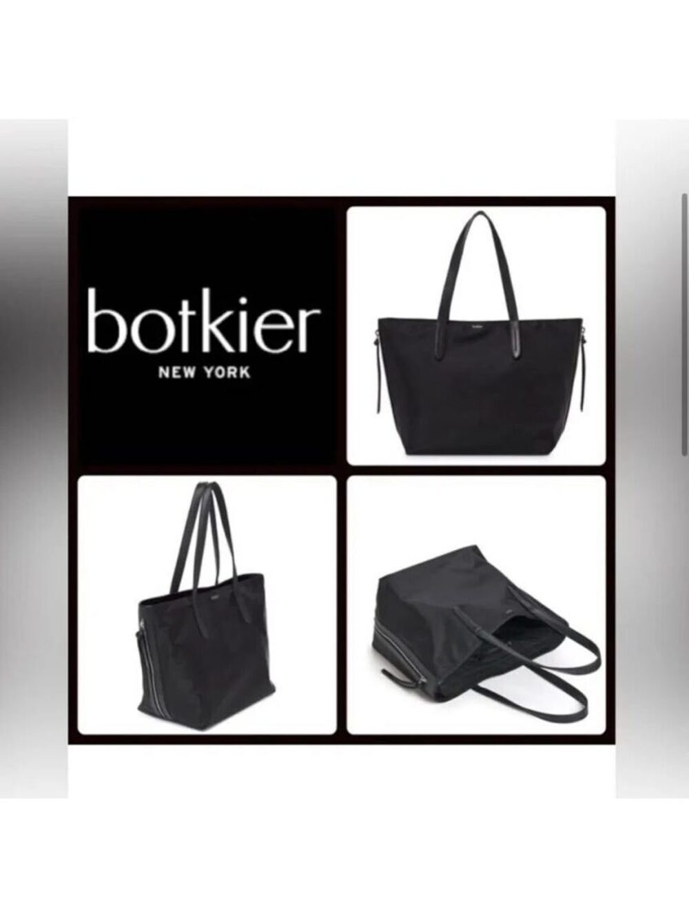 Botkier New York Bond Black Nylon Tote Bag with Vegan Leather Trim